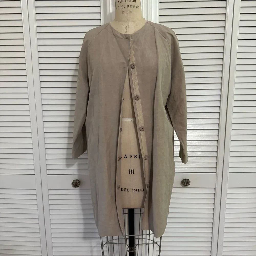 Eileen Fisher Tan Trench Coat Minimalist Oversized Design